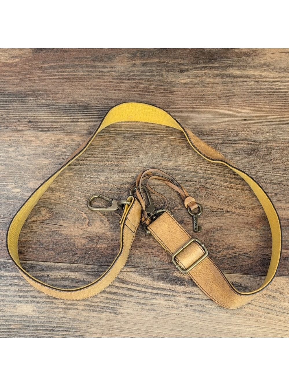 Fossil Yellow and Tan Leather Strap with Metal Clasps for Crossbody